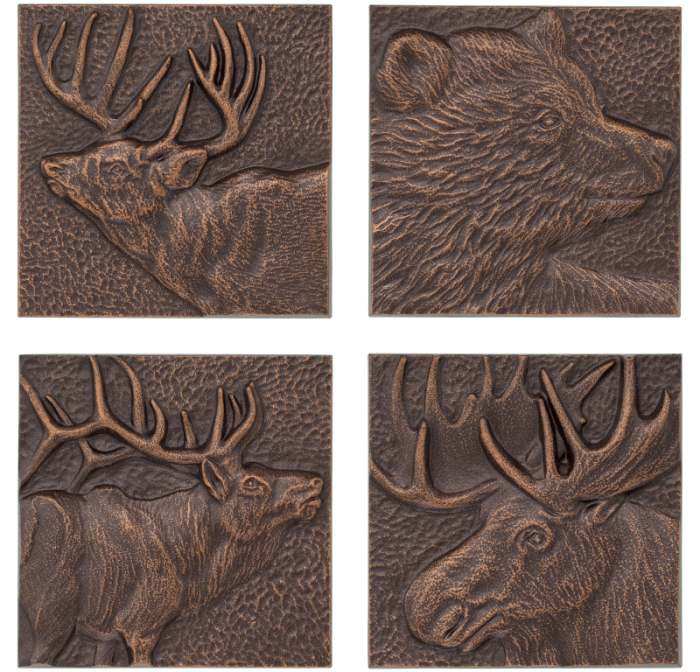 Buck-Bear-Elk-Moose 8 inch X 8 inch Indoor Outdoor Wall Decor Collection Set of 4